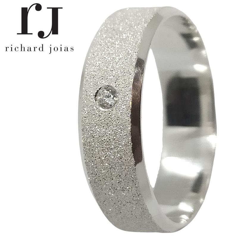 ALIANÇA DE PRATA 6,0MM SEMI-ANATÔMICA CHANFRADA DIAMANTADA C/01 PEDRA