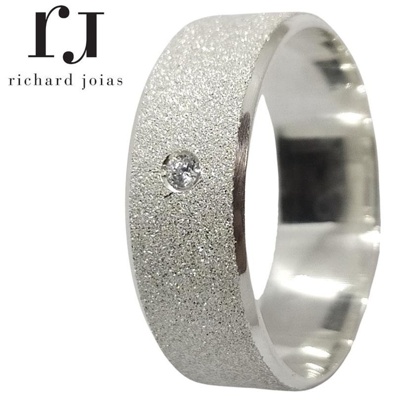 ALIANÇA DE PRATA 7,0MM SEMI-ANATÔMICA CHANFRADA DIAMANTADA C/01 PEDRA