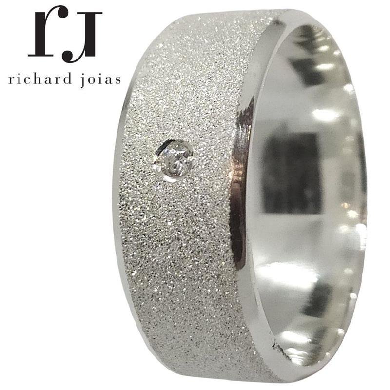 ALIANÇA DE PRATA 8,0MM SEMI-ANATÔMICA CHANFRADA DIAMANTADA C/01 PEDRA