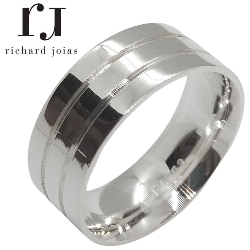 ALIANÇA DE PRATA 8,0MM ANATÔMICA QUADRADA C/02 FRISOS 0,50