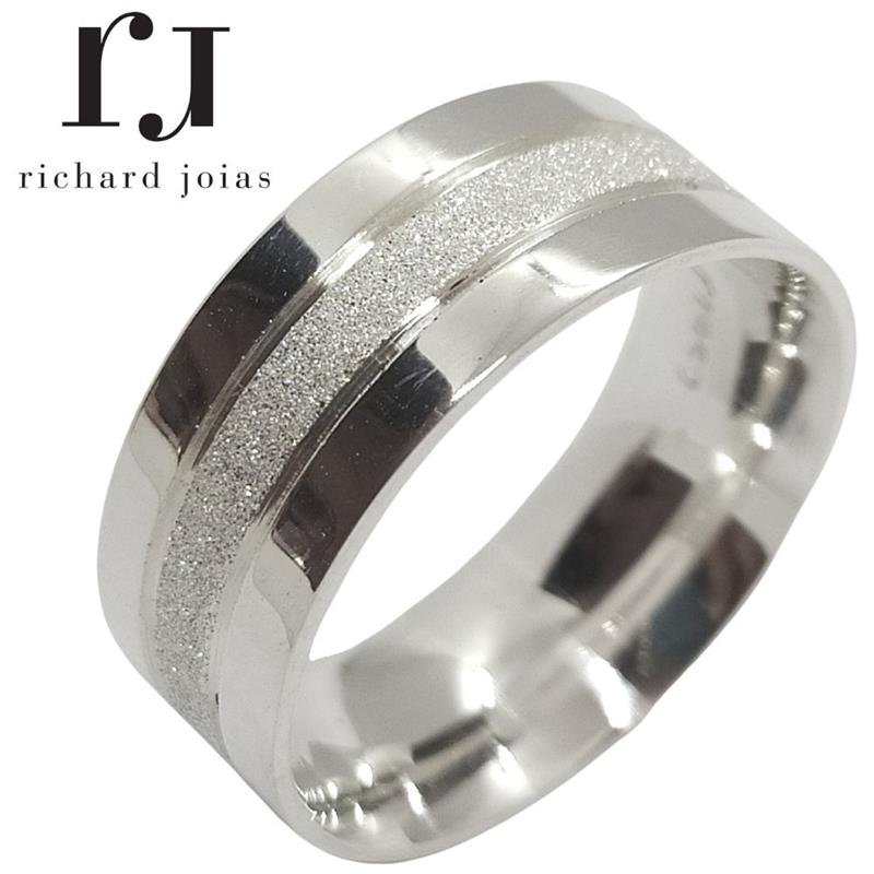 ALIANÇA DE PRATA 8,0MM ANATÔMICA QUADRADA DIAMANTADA C/02 FRISOS 0,50