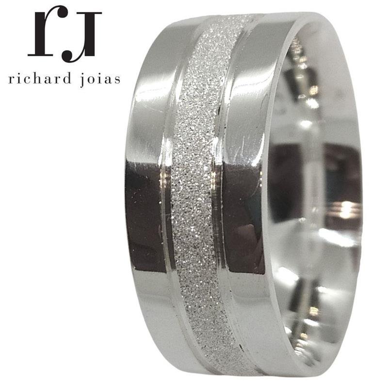 ALIANÇA DE PRATA 8,0MM ANATÔMICA QUADRADA DIAMANTADA C/02 FRISOS 0,50