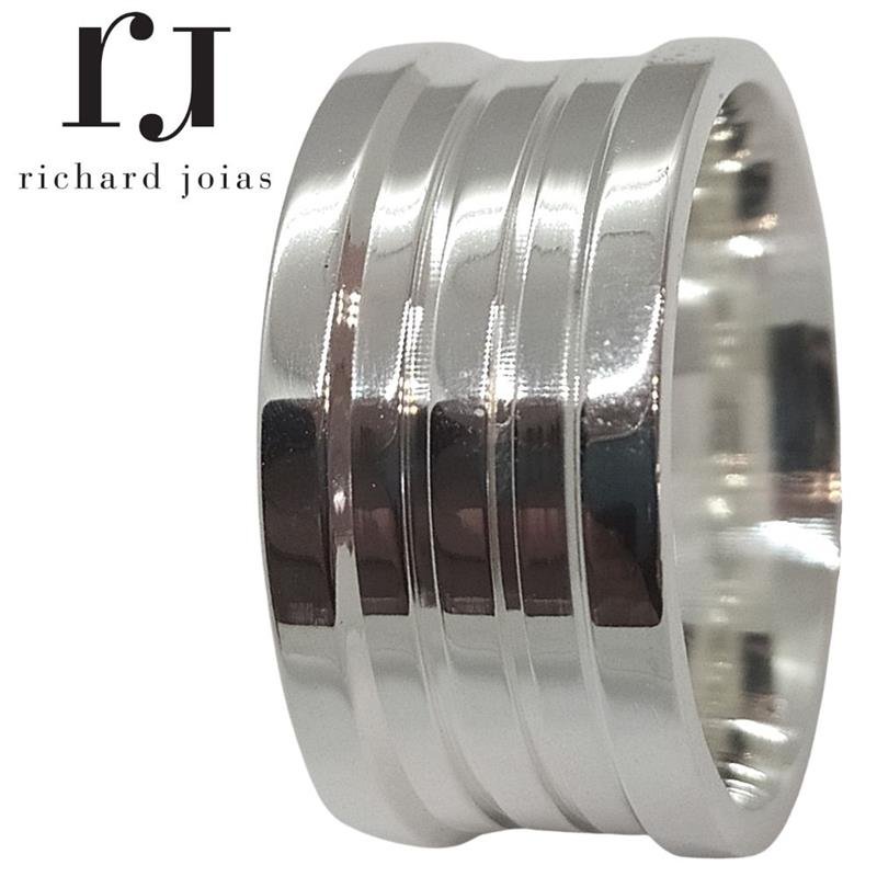 ALIANÇA DE PRATA 10MM ANATÔMICA QUADRADA C/02 FRISOS 0,50