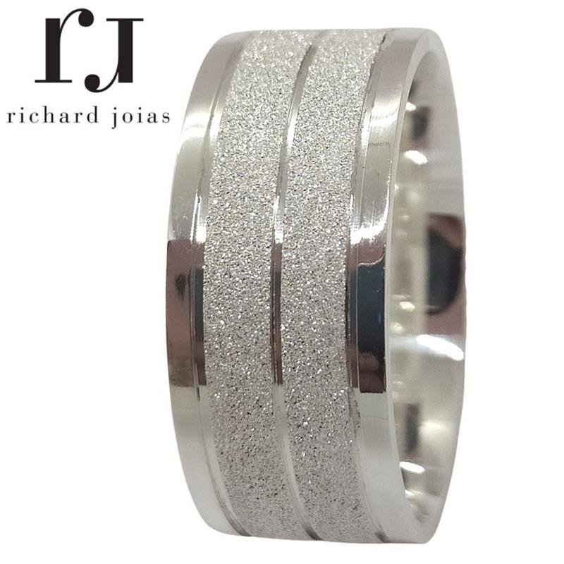 ALIANÇA DE PRATA 10MM ANATÔMICA QUADRADA DIAMANTADA C/ 3 FRISOS 0,50