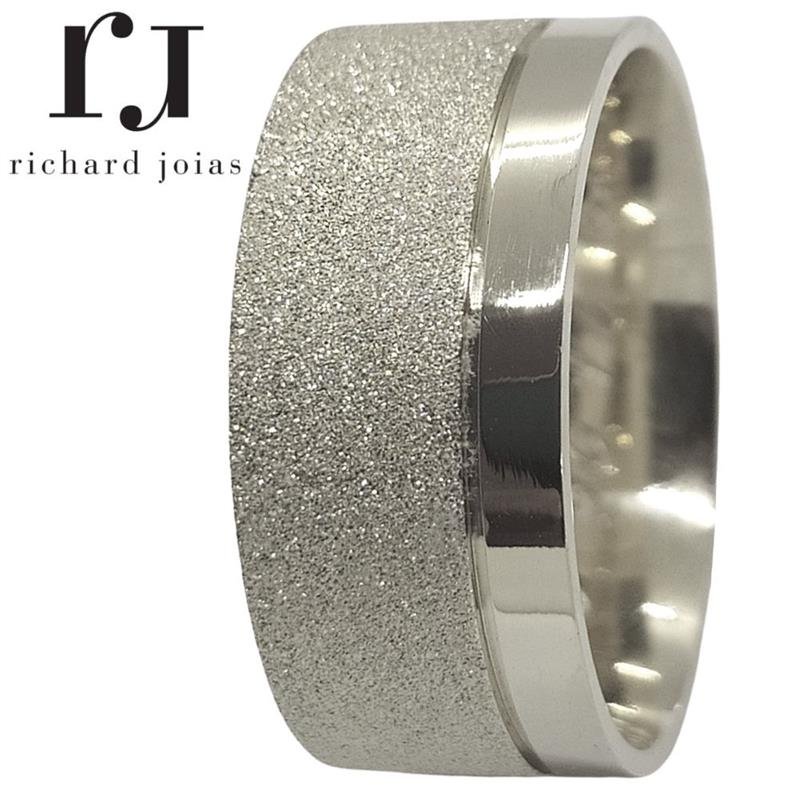ALIANÇA DE PRATA 10MM ANATÔMICA QUADRADA DIAMANTADA C/ 1 FRISO 0,50