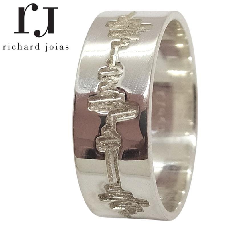 ALIANÇA DE PRATA 8,0MM QUADRADA RETA C/BATIMENTO CARDIACO