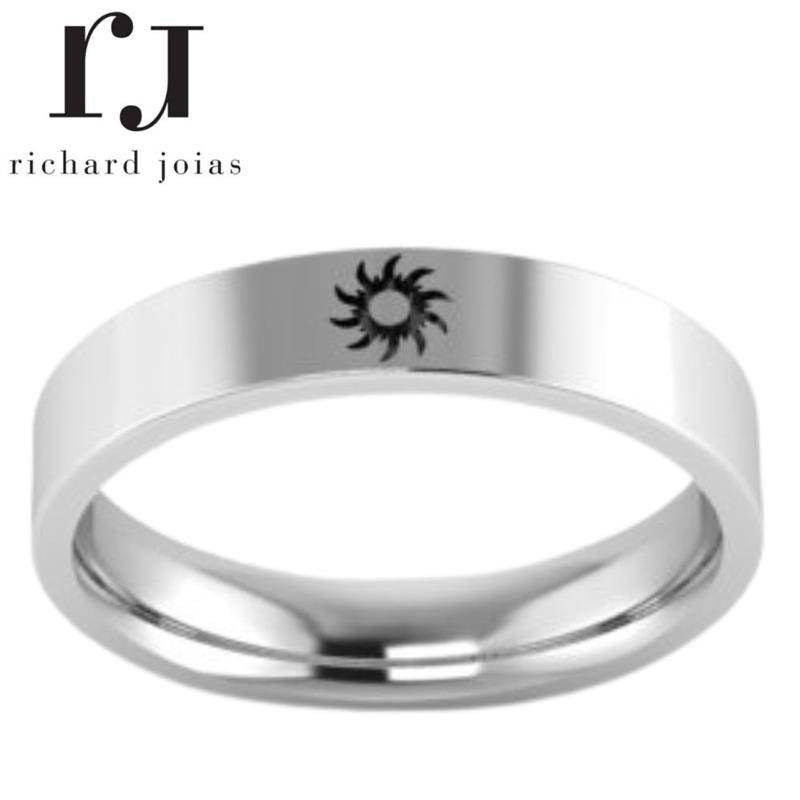 ALIANÇA DE PRATA 4,0MM ANATÔMICA QUADRADA SOL