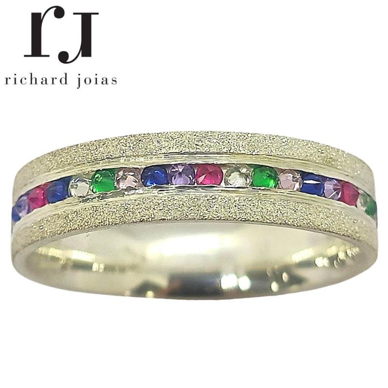 ALIANÇA DE PRATA 5,0MM ANATÔMICA QUADRADA C/45 PEDRAS E CRAVAÇÃO INVERTIDA