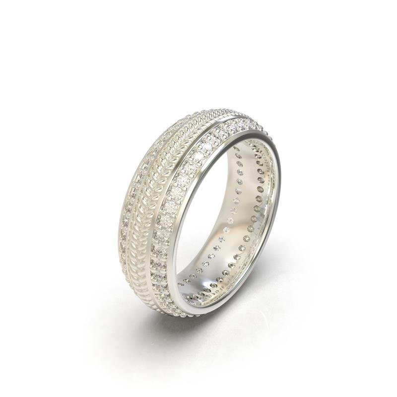 ALIANÇA DE PRATA 8,0MM ANATÔMICA ABAULADA TRABALHADA C/88 PEDRAS