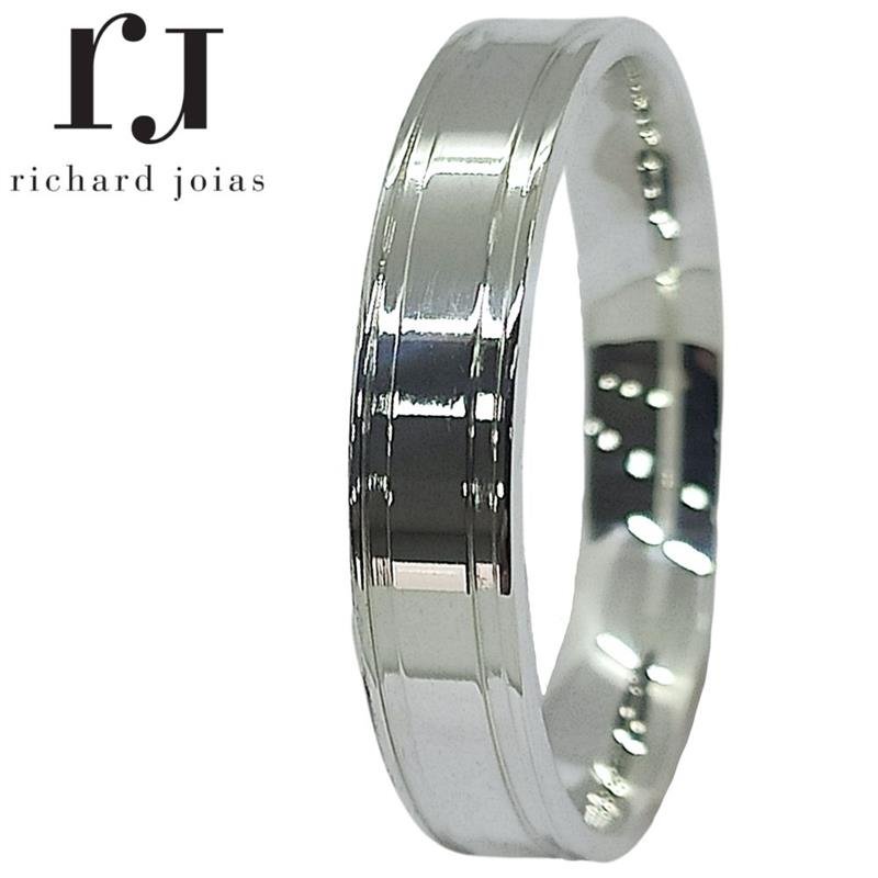 ALIANÇA DE PRATA 4,0MM ANATÔMICA QUADRADA C/02 FRISOS