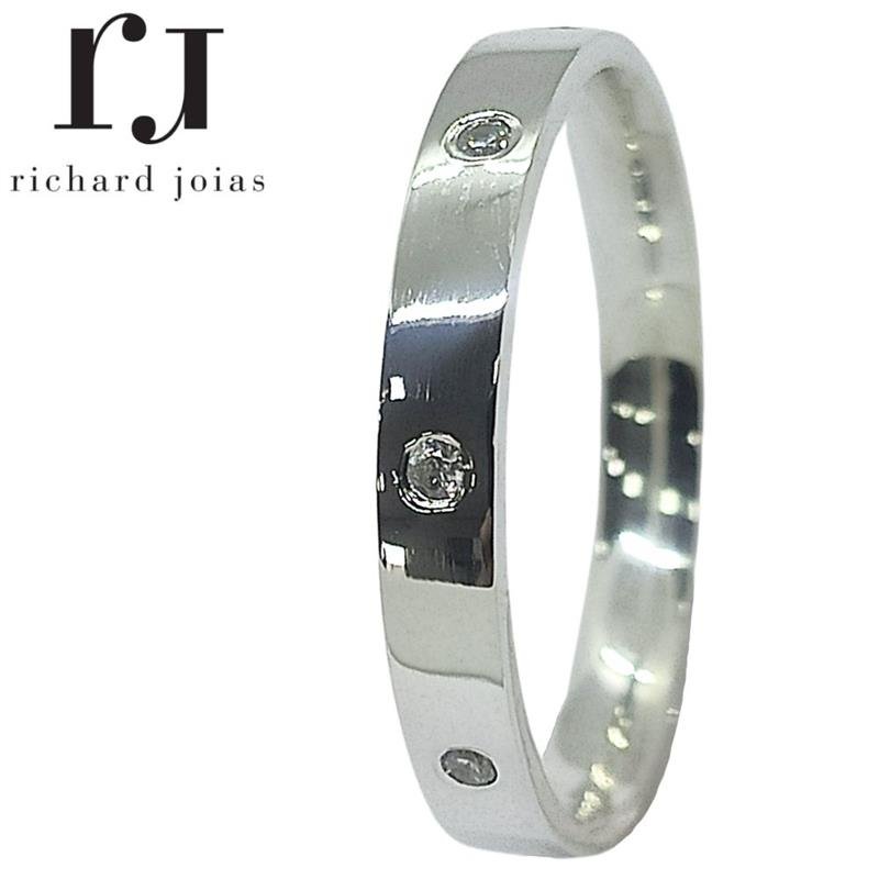 ALIANÇA DE PRATA 3,0MM ANATÔMICA QUADRADA C/08 PEDRAS