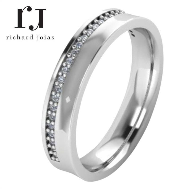 ALIANÇA DE PRATA 3,0 MM CONCAVA C/27 ZIRCÔNIA