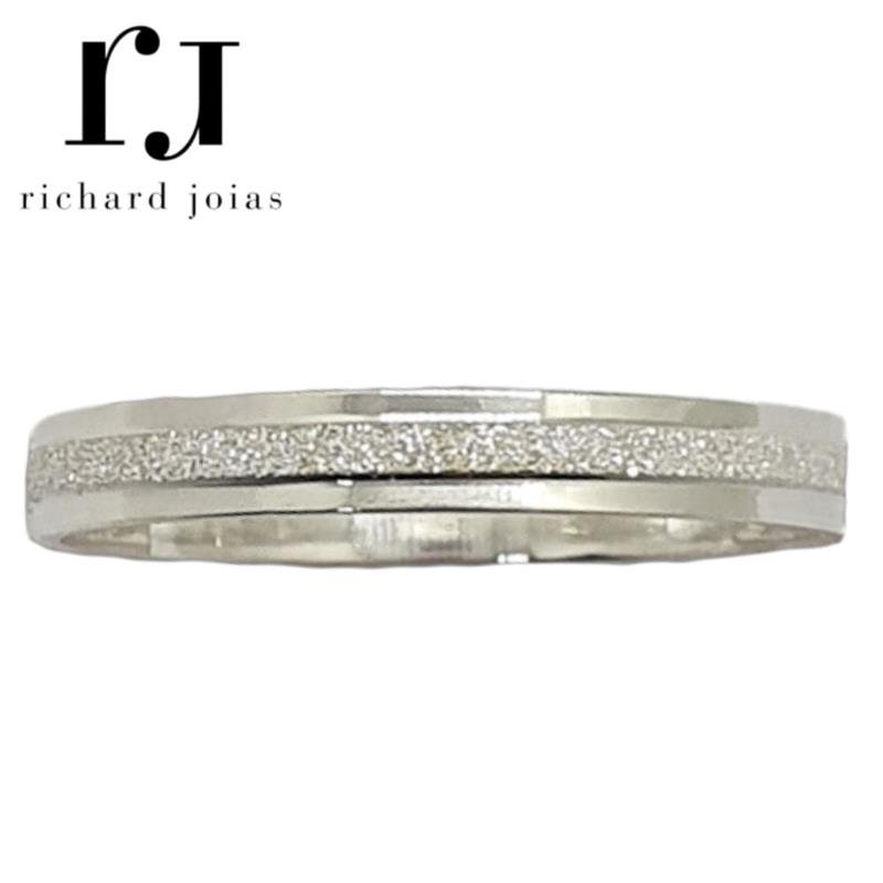 ALIANÇA DE PRATA 3,0MM SEMI-ANATÔMICA QUADRADA DIAMANTADA C/ 02 FRISOS LATERAL REBAIXADO