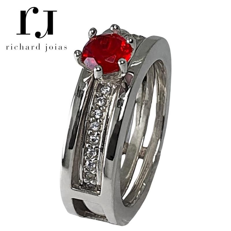 ALIANÇA DE PRATA BVL S/ ESCRITA E ANEL SOLITÁRIO MUDA COR DA PEDRA CENTRAL