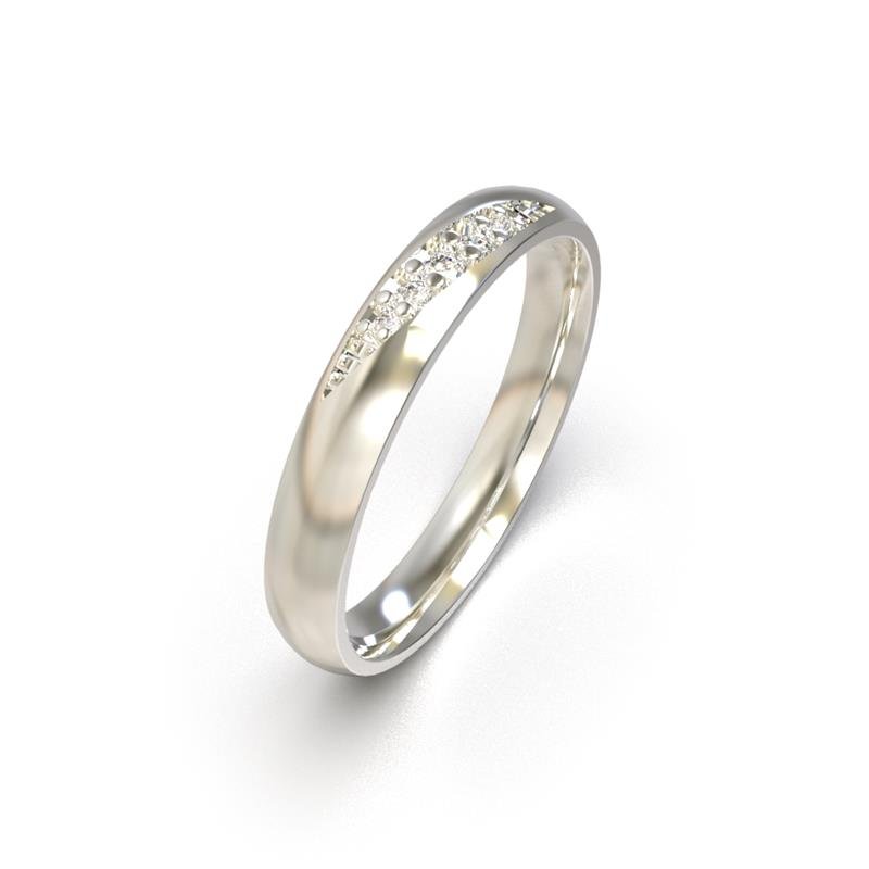 ALIANÇA DE PRATA 3,0MM ABAULADA INTERNO RETO C/ 05 PEDRAS