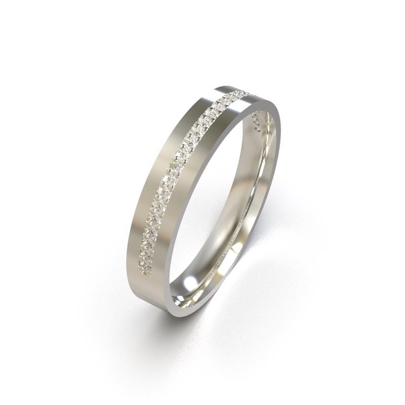 ALIANÇA DE PRATA 4,0MM QUADRADA INTERNO ANATÔMICO C/ 26 PEDRAS