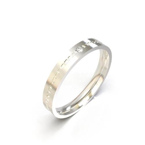 ALIANÇA DE PRATA 3,0MM QUADRADA ANATÔMICA TRABALHADA C/ 1 PEDRA