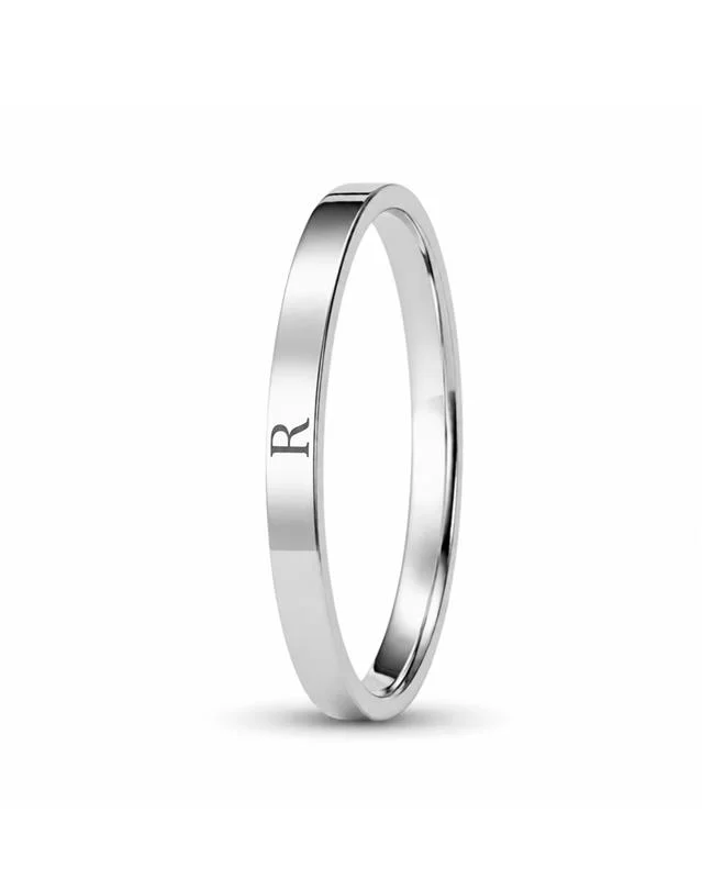 ALIANÇA DE PRATA 925 A 950 2,0MM QUADRADA RETA C/ GRAVAÇÃO DE INICIAL