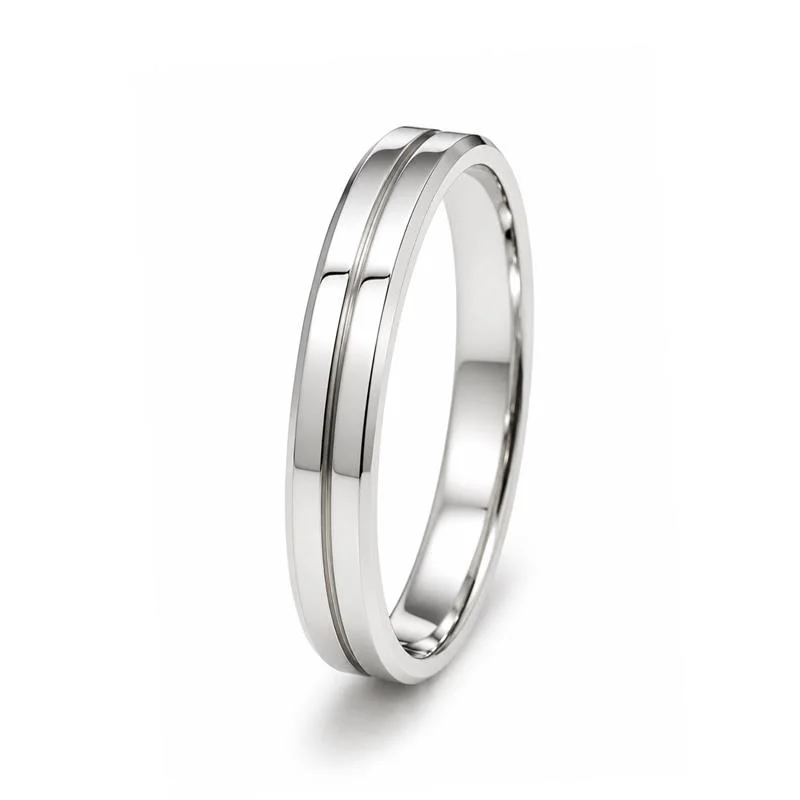 ALIANÇA DE PRATA 925 A 950 3,0MM QUADRADA RETA CHANFRADA / E 1 FRISO