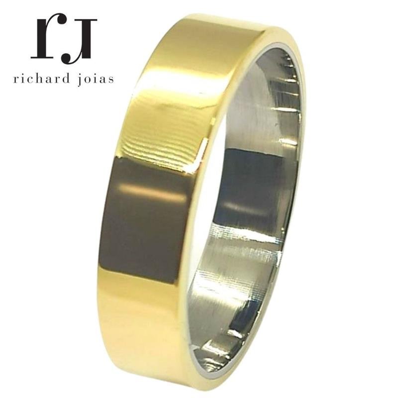 ALIANÇA DE MOEDA C/FORRO DE AÇO 6,0MM ANATÔMICA QUADRADA