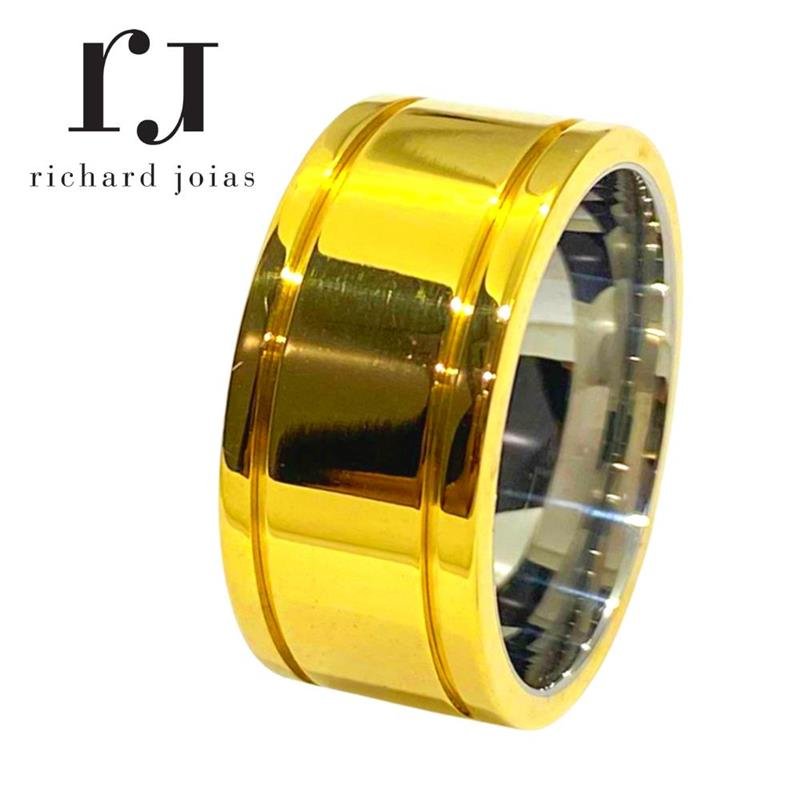 ALIANÇA DE MOEDA C/FORRO DE AÇO 10MM ANATÔMICA QUADRADA C/02 FRISOS 0,50