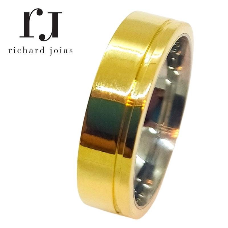 ALIANÇA DE MOEDA C/FORRO DE AÇO 5,0MM ANATÔMICA QUADRADA C/01 FRISO 0,50