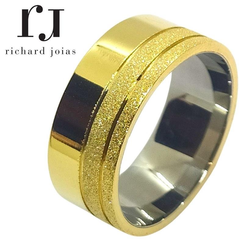 ALIANÇA DE MOEDA C/FORRO DE AÇO 10MM QUADRADA LATERAL DIAMANTADA C/02 FRISOS 0,50