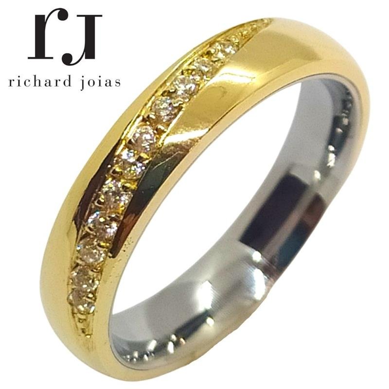 ALIANÇA DE MOEDA C/FORRO DE AÇO 4,3MM ANATÔMICA ABAULADA C/ 11 PEDRAS