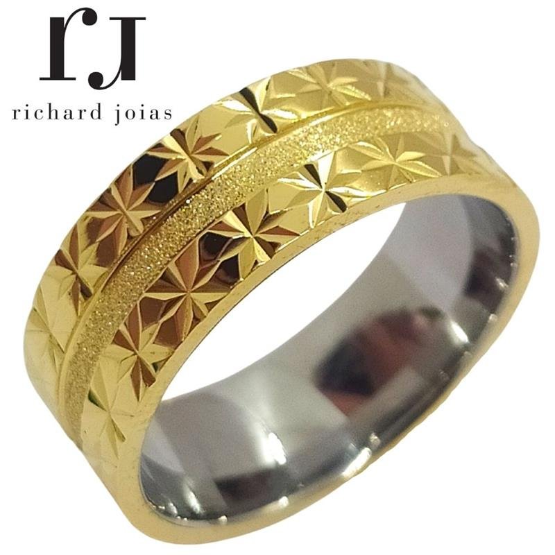 ALIANÇA DE MOEDA C/FORRO DE AÇO 8,0MM ANATÔMICA QUADRADA TRABALHADA C/ FRISO CENTRAL DIAMANTADO