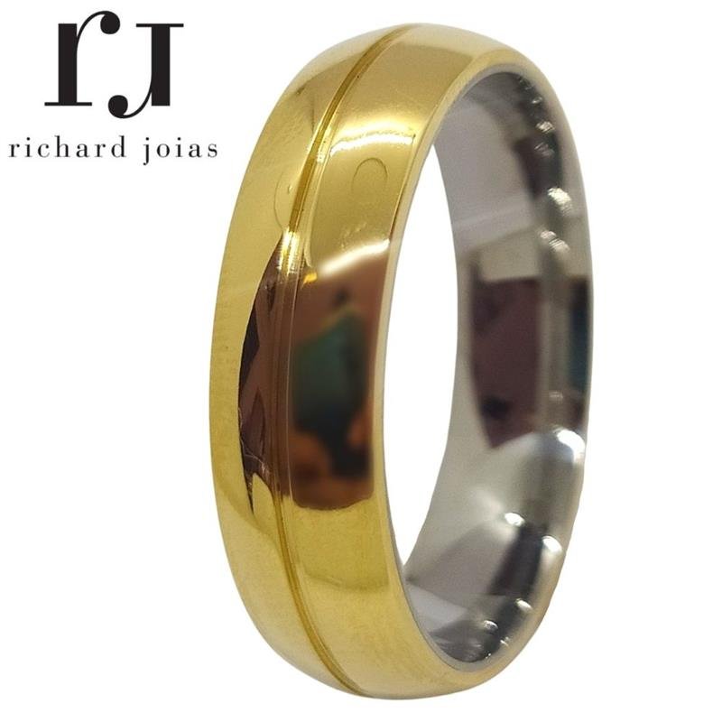 ALIANÇA DE MOEDA C/FORRO DE AÇO 6,0 MM ANATÔMICA ABAULADA C/ 01 FRISO 0,50