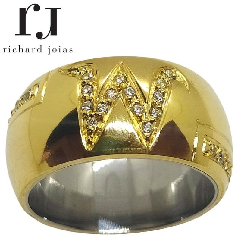 ALIANÇA DE MOEDA C/FORRO DE AÇO 10MM ANATÔMICA ABAULADA PERSONALIZADA QUANTIDADE DE PEDRAS CONFORME A LETRA