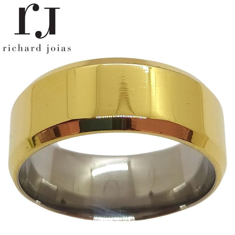 ALIANÇA DE MOEDA C/FORRO DE AÇO 8,0MM QUADRADA CHANFRADA