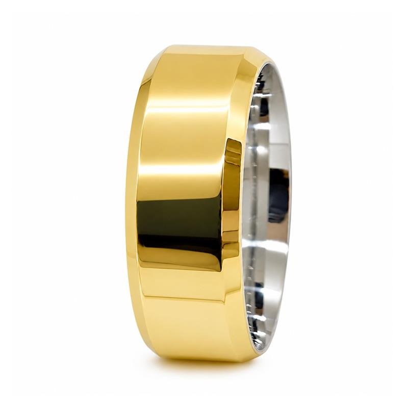 ALIANÇA DE MOEDA C/FORRO DE AÇO 8,0MM QUADRADA CHANFRADA