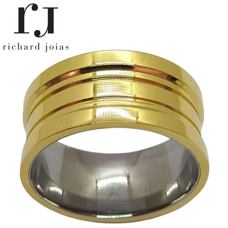 ALIANÇA DE MOEDA C/FORRO DE AÇO 10MM ANATÔMICA QUADRADA C/ CENTRO REBAIXADO E 02 FRISOS 0,50