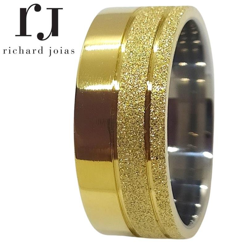 ALIANÇA DE MOEDA C/FORRO DE AÇO 8,0MM ANATÔMICA QUADRADA LATERAL DIAMANTADO C/ 02 FRISOS 0,50