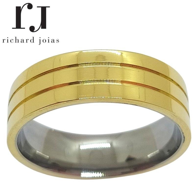 ALIANÇA DE MOEDA C/FORRO DE AÇO 7,0MM ANATÔMICA QUADRADA C/ 02 FRISOS 0,50