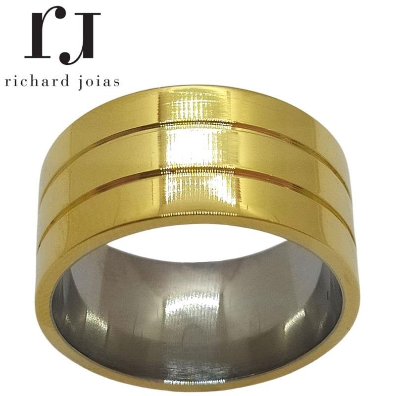 ALIANÇA DE MOEDA C/FORRO DE AÇO 10MM ANATÔMICA QUADRADA C/ 02 FRISOS 0,50