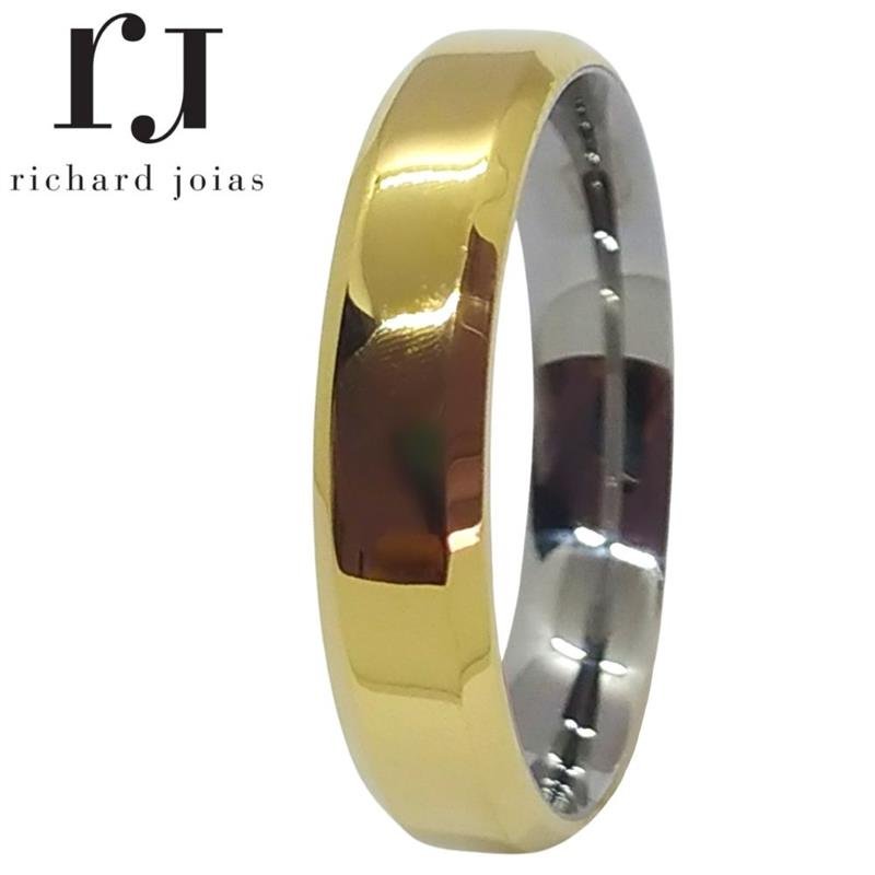 ALIANÇA DE MOEDA C/FORRO DE AÇO 4,3MM ANATÔMICA QUADRADA CHANFRADA