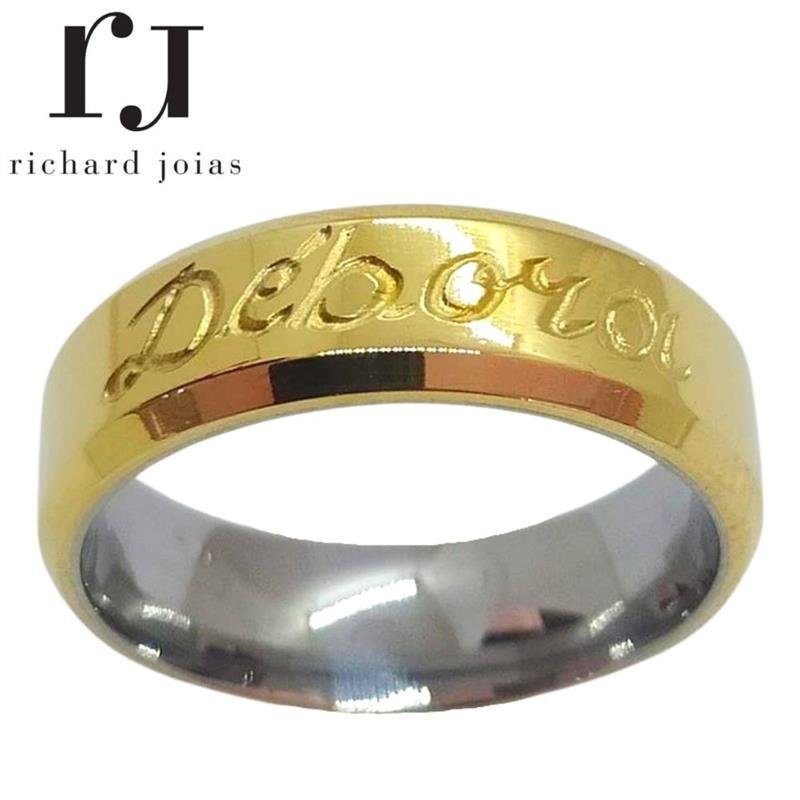 ALIANÇA DE MOEDA C/FORRO DE AÇO 6,0MM ANATÔMICA QUADRADA CHANFRADA C/ GRAVAÇÃO EXTERNA