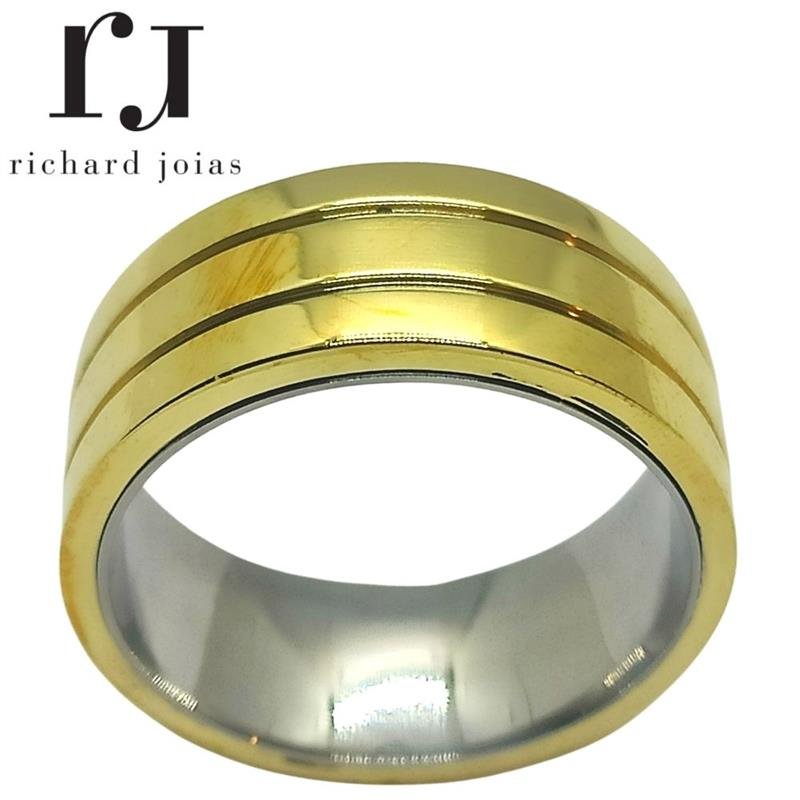 ALIANÇA DE MOEDA C/FORRO DE AÇO 8,0MM QUADRADA C/02 FRISOS 0,50