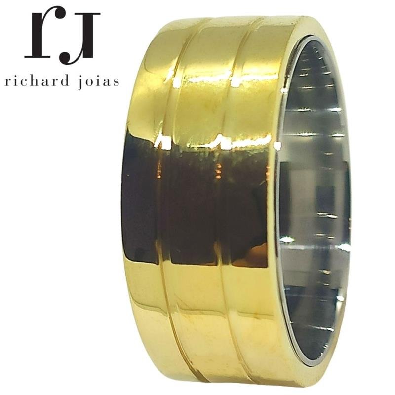 ALIANÇA DE MOEDA C/FORRO DE AÇO 8,0MM QUADRADA C/02 FRISOS 0,50