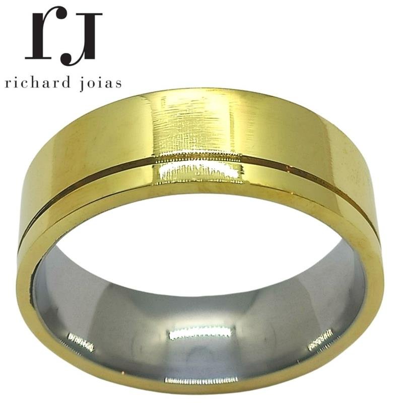 ALIANÇA DE MOEDA C/FORRO DE AÇO 8,0MM QUADRADA C/01 FRISO 0,50 LATERAL