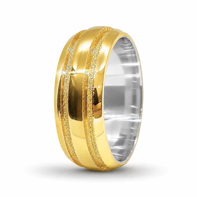 ALIANÇA DE MOEDA C/FORRO DE AÇO 8,0MM ANATÔMICA ABAULADA C/ CANALETA DIAMANTADA
