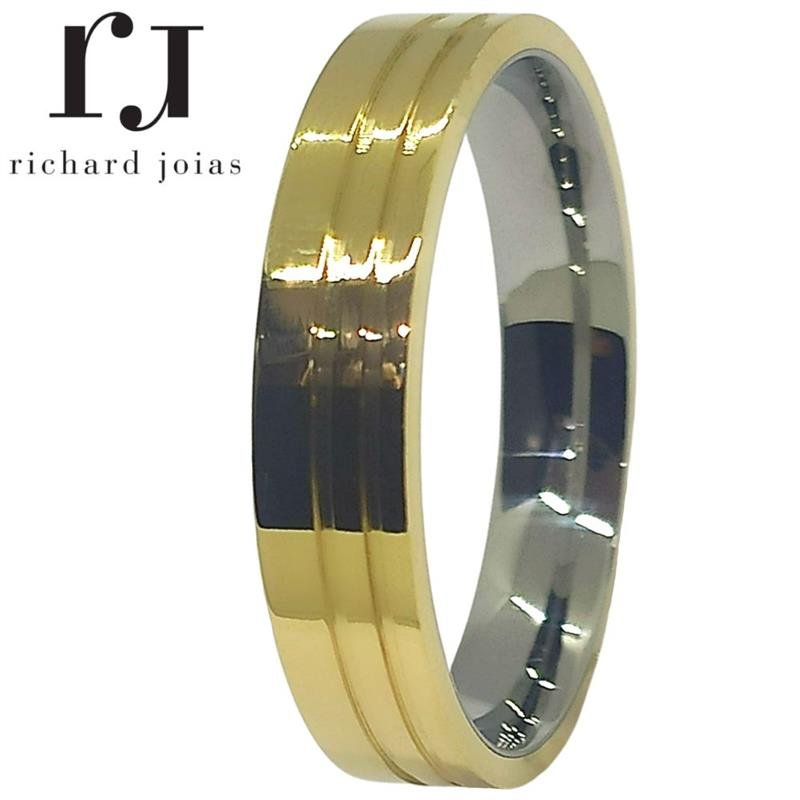 ALIANÇA DE MOEDA C/FORRO DE AÇO 6,0MM ANATÔMICA QUADRADA C/02 FRISOS 0,50