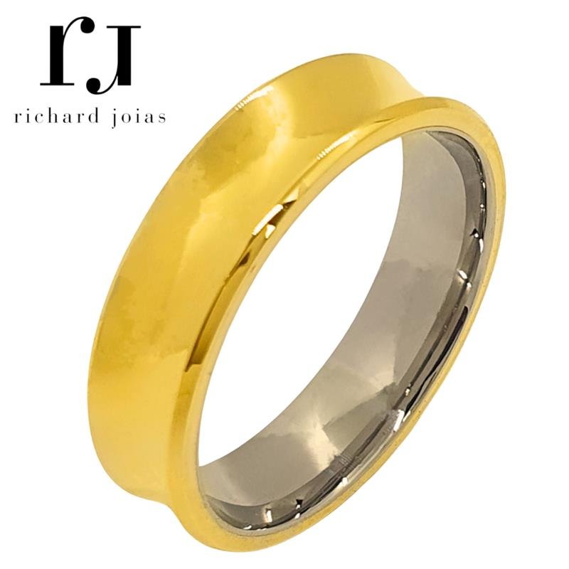 ALIANÇA DE MOEDA C/FORRO DE AÇO 6,0MM ANATÔMICA CONCAVA C/ LEVE CHANFRADO