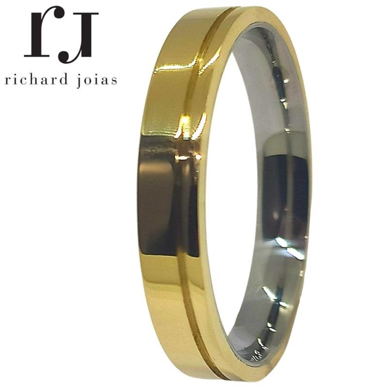 ALIANÇA DE MOEDA C/FORRO DE AÇO 4,3MM ANATÔMICA QUADRADA C/FRISO LATERAL