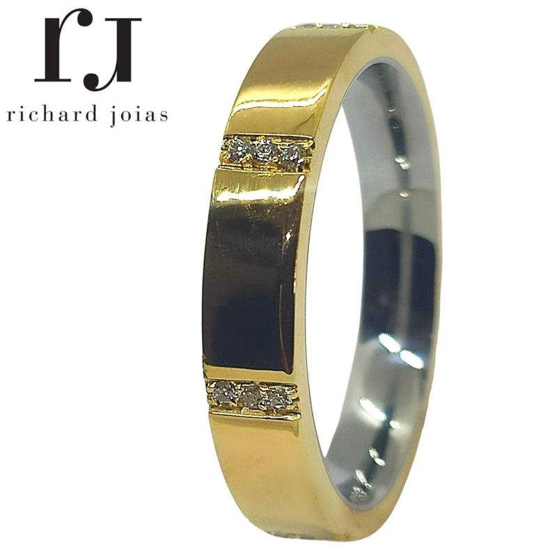 ALIANÇA DE MOEDA C/FORRO DE AÇO 4,3MM ANATÔMICA QUADRADA C/21 PEDRAS