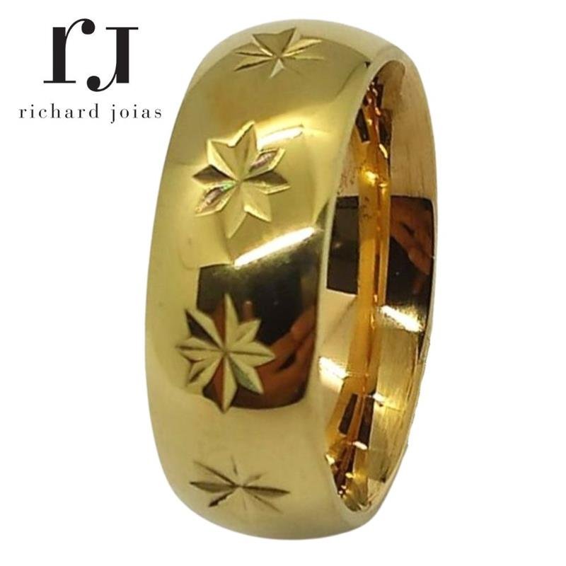 ALIANÇA DE MOEDA 8,0MM ABAULADA TRABALHADA