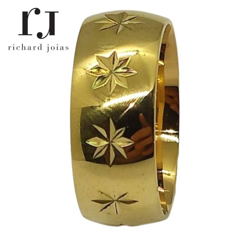 ALIANÇA DE MOEDA 9,0MM ABAULADA TRABALHADA