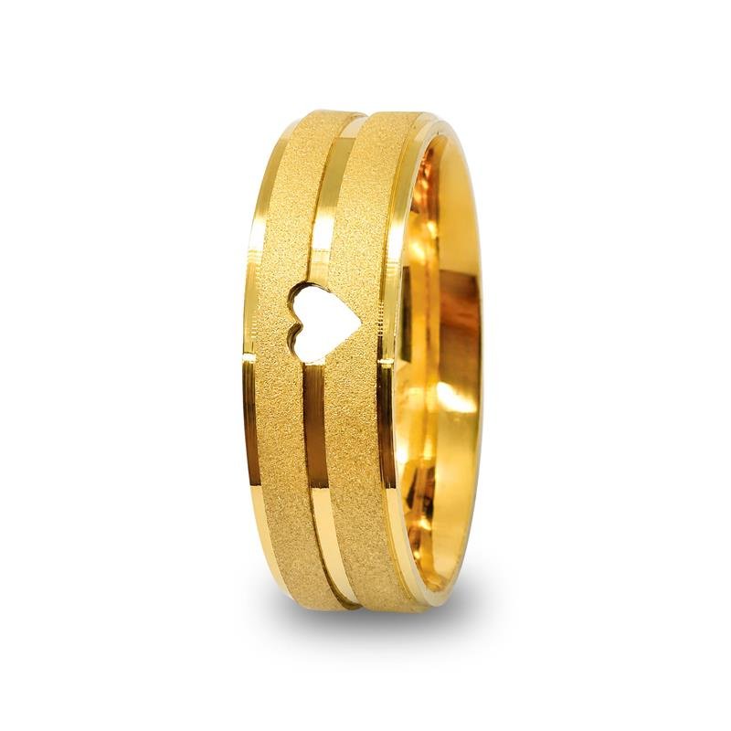 ALIANÇA DE MOEDA 7,0MM DIAMANTADA C/ FRISO E CORAÇÃO VAZADO